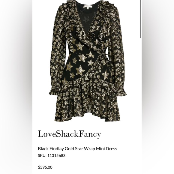 LoveShackFancy Dresses & Skirts - LoveShack Fancy Black Findlay Gold Star Wrap Mini Dress